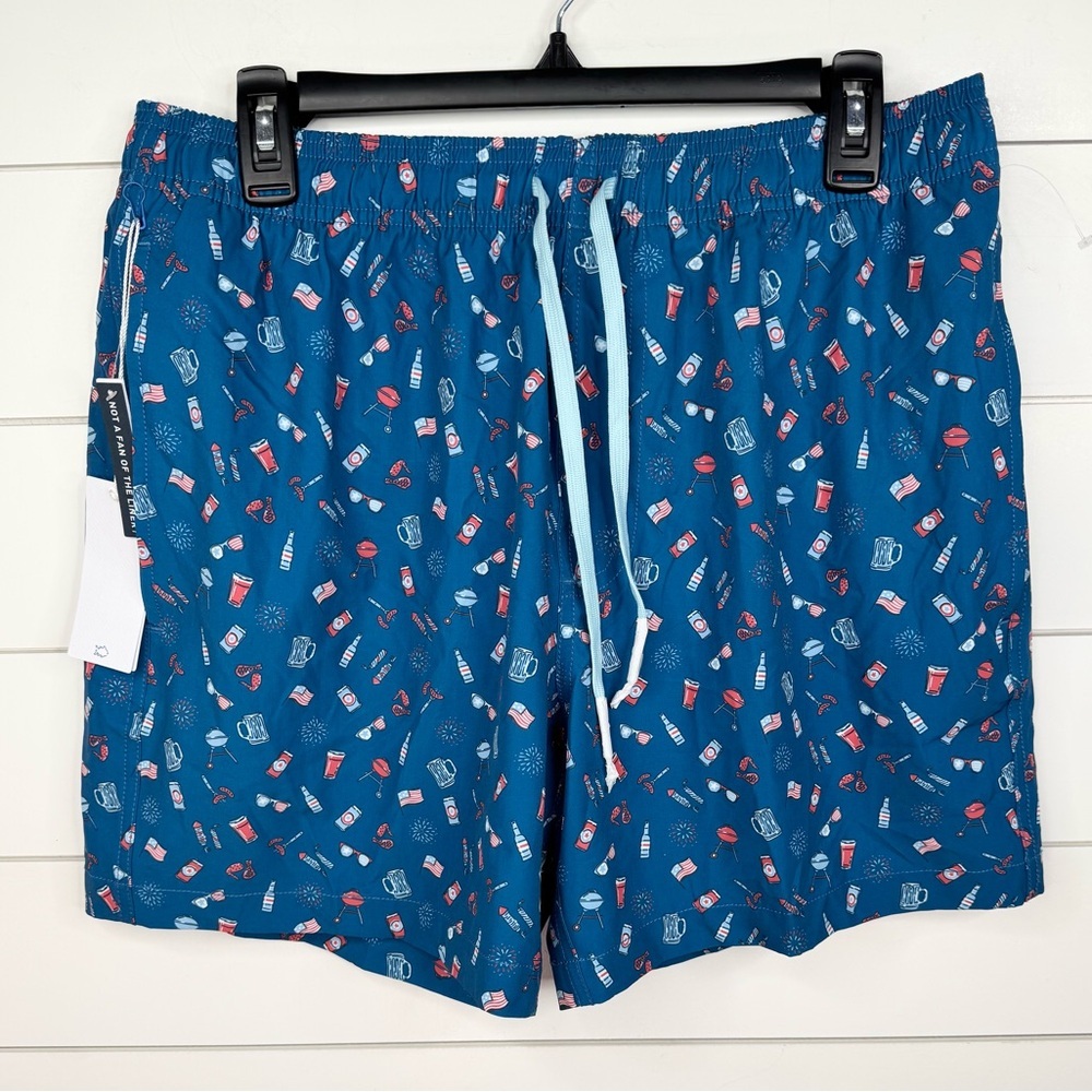 Southern Tide Swim Trunks Men's Size M Atlantic Blue BBQ Patriotic Print